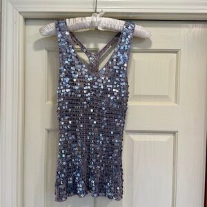 Sequin Crochet Racerback Tank - Silver Lavender Shine